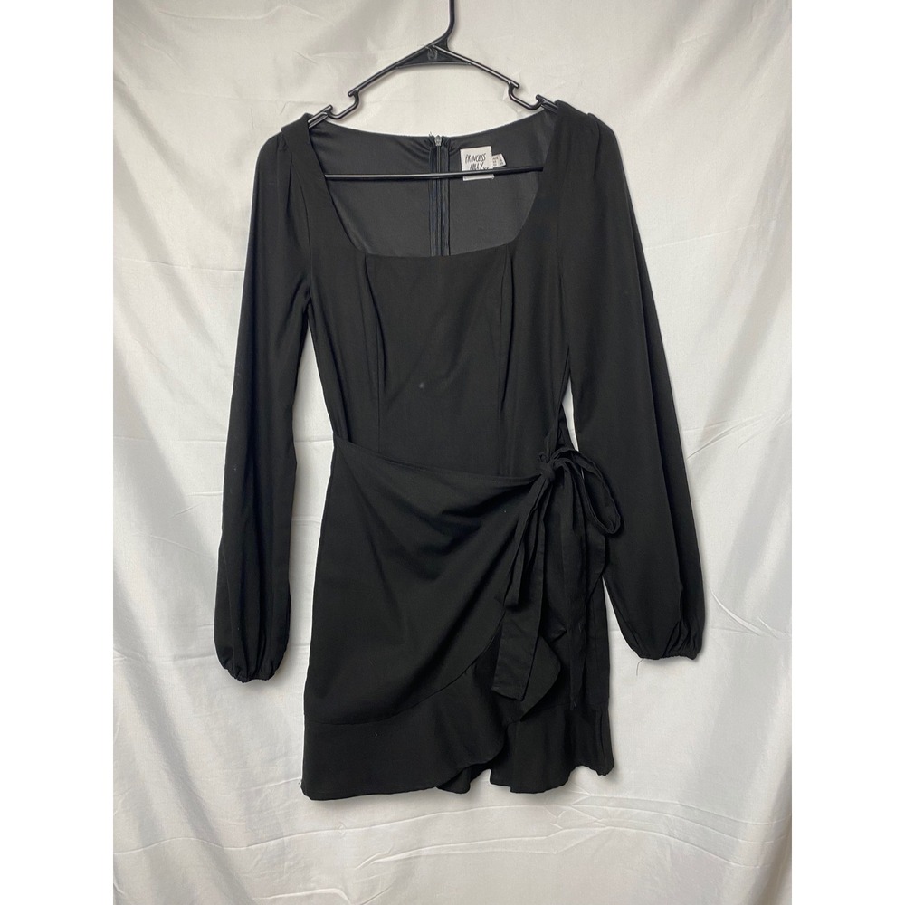Princess Polly Black Long Sleeve Square Neck Wrap Mini Dress Size 2